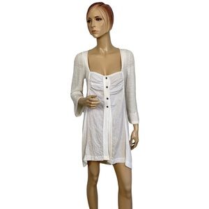 Angel Apparel Women’s Button Up Crochet Sleeve Cardigan in White Small